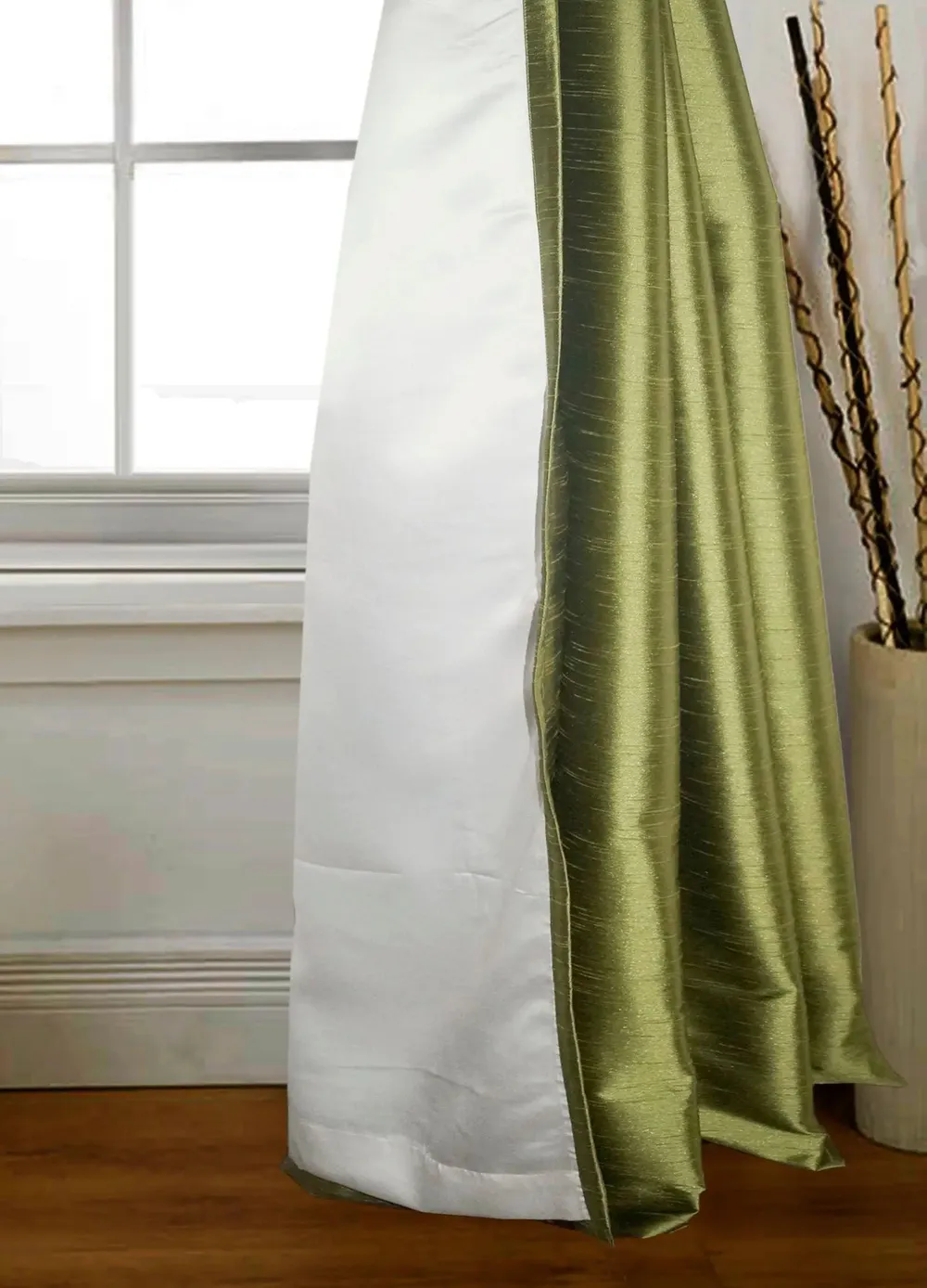 Lushomes Polyester Green Art Silk Long Door Curtain with Polyester Lining ( 54 x 108 Inches, Pack of 1)
