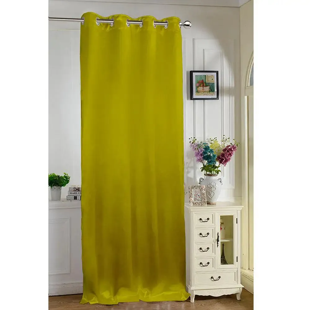 Lushomes Polyester Green Satin Plain Long Door Curtain with 8 Metal Eyelets (54 x 108 inches, Single pc)