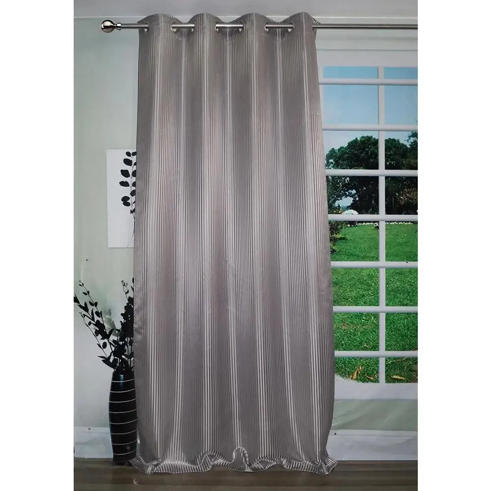 Lushomes Polyester Grey Satin Striped Blackout Long Door Curtain with 8 Metal Eyelets (54 x 108 inches, Single pc)