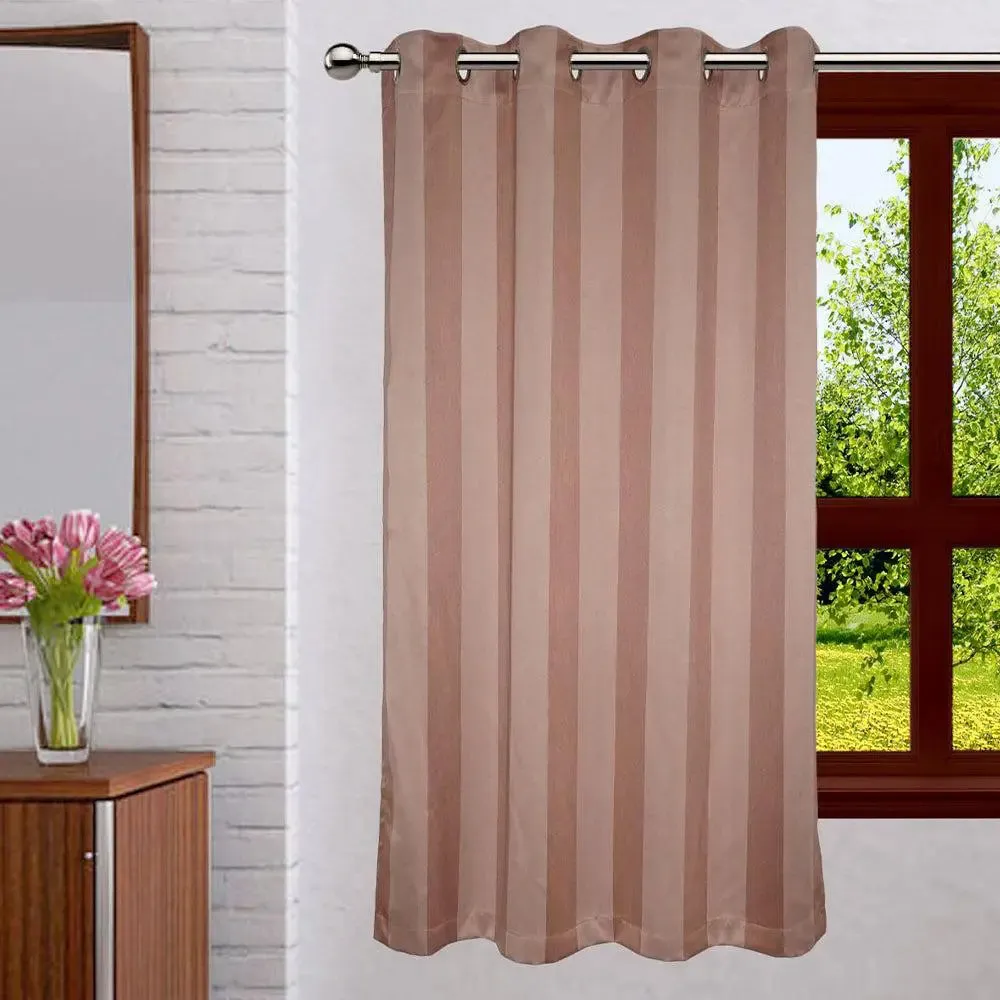 Lushomes Polyester Light Brown Striped Blackout Curtain for Window