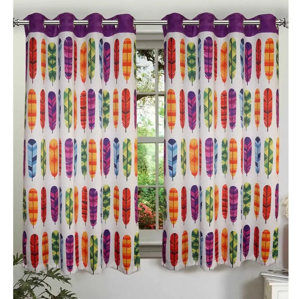 Lushomes Polyester Multicolour 3D Printed Feather Curtain for Windows
