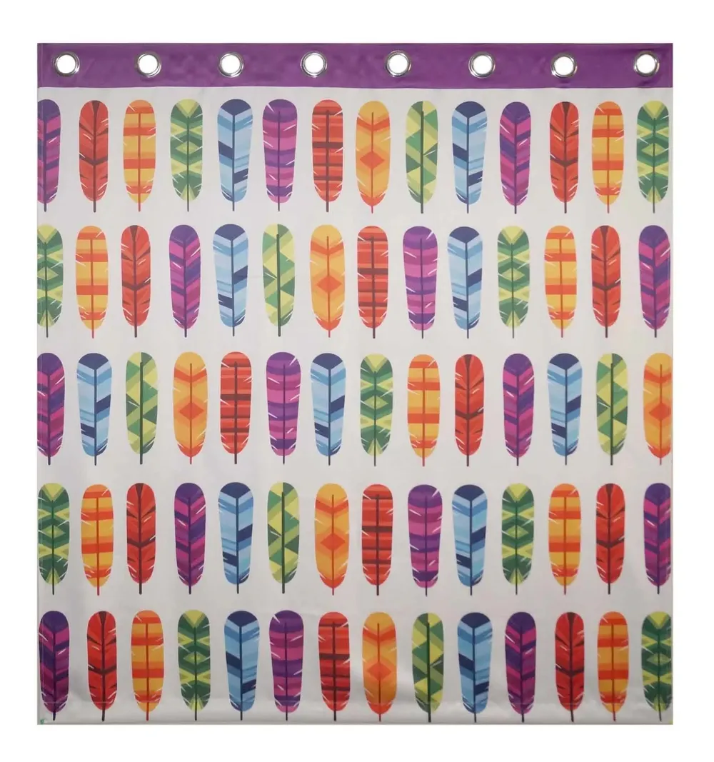 Lushomes Polyester Multicolour 3D Printed Feather Curtain for Windows