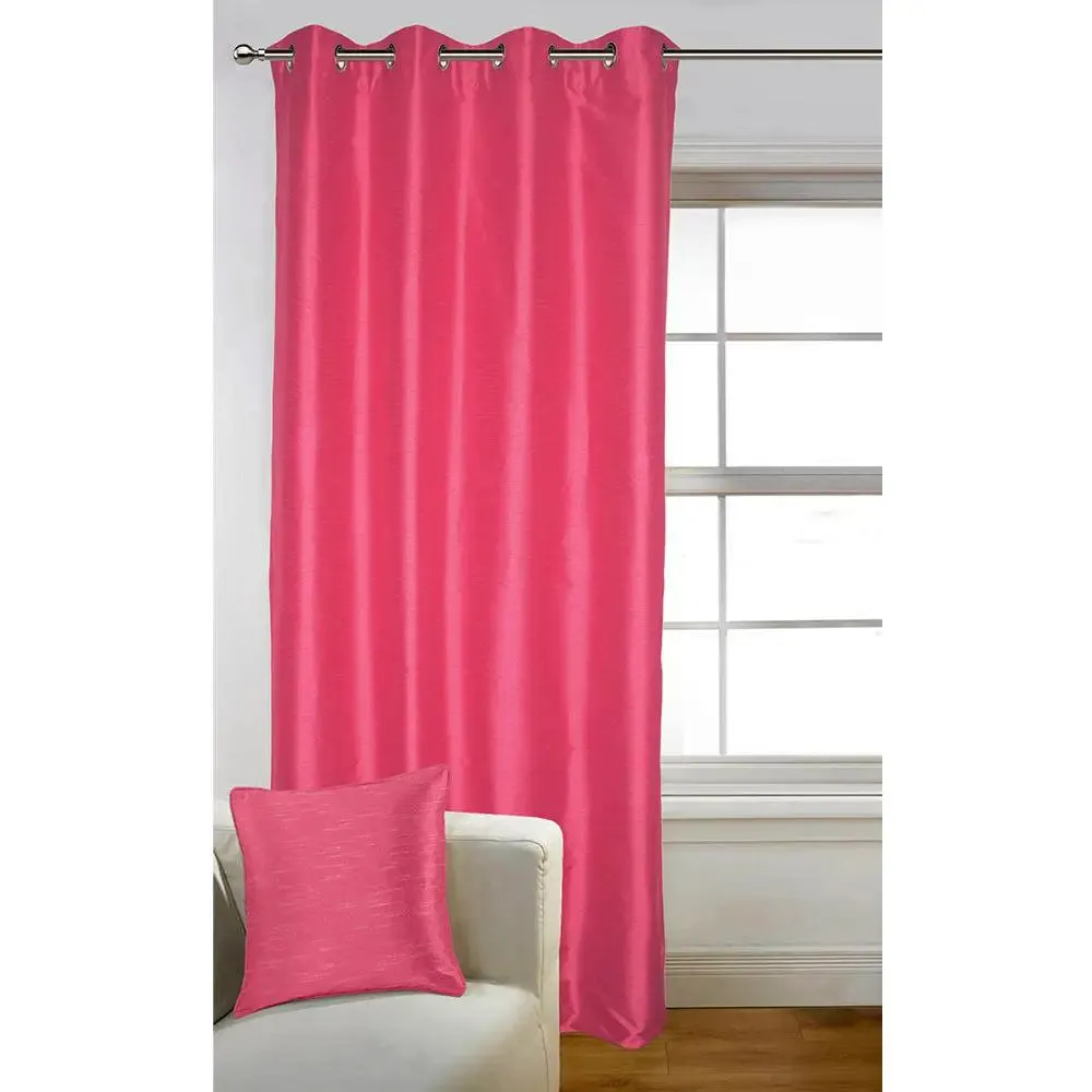 Lushomes Polyester Pink Art Silk Long Door Curtain with Polyester Lining ( 54 x 108 Inches, Pack of 1)