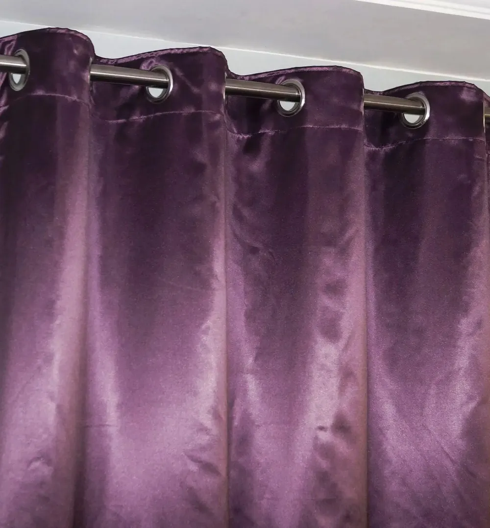 Lushomes Polyester Purple Satin Plain Long Door Curtain with 8 Metal Eyelets (54 x 108 inches, Single pc)