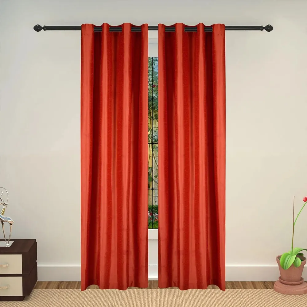 Lushomes Polyester Red Art Silk Long Door Curtain with Polyester Lining ( 54 x 108 Inches, Pack of 1)