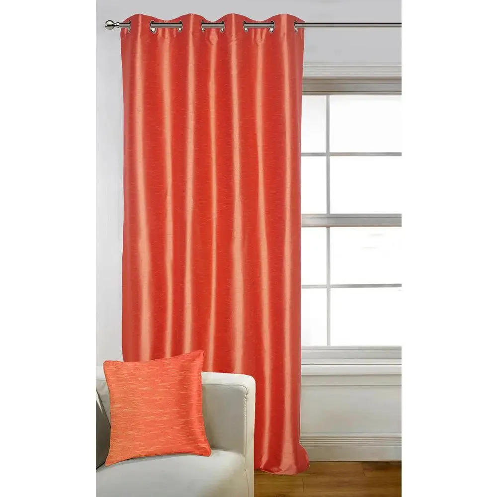 Lushomes Polyester Red Art Silk Long Door Curtain with Polyester Lining ( 54 x 108 Inches, Pack of 1)