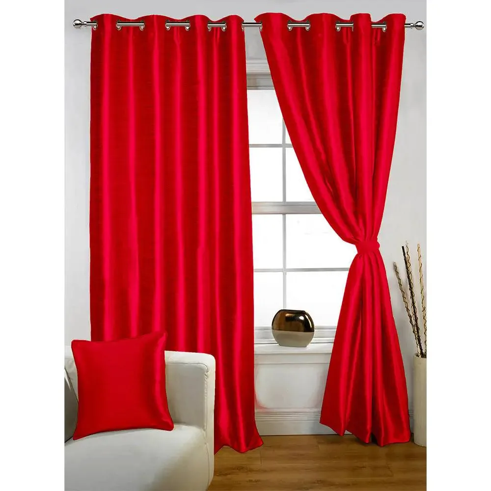 Lushomes Polyester Red Twinkle Star Curtain with Blackour Matching Lining for Long Door(54 X 108 inches, Pack of 1)