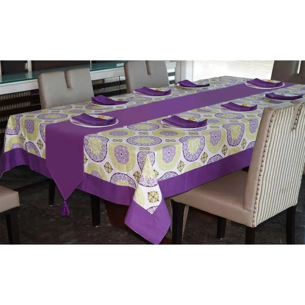 Lushomes Purple Printed 8 Seater Table Linen Set (Pack of 10)