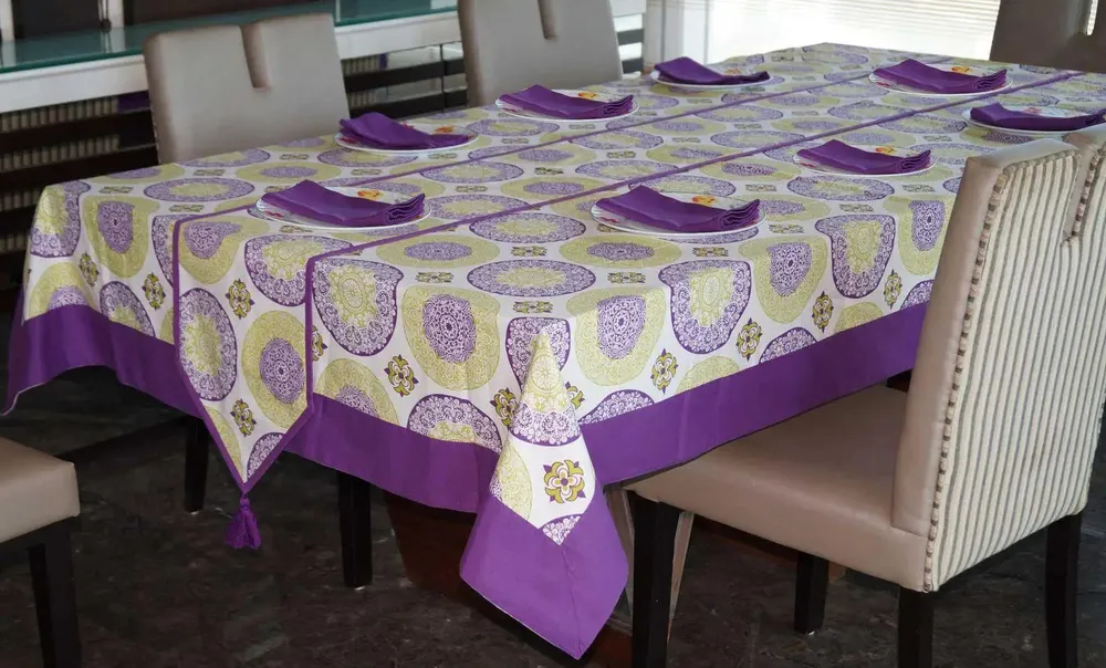 Lushomes Purple Printed 8 Seater Table Linen Set (Pack of 10)