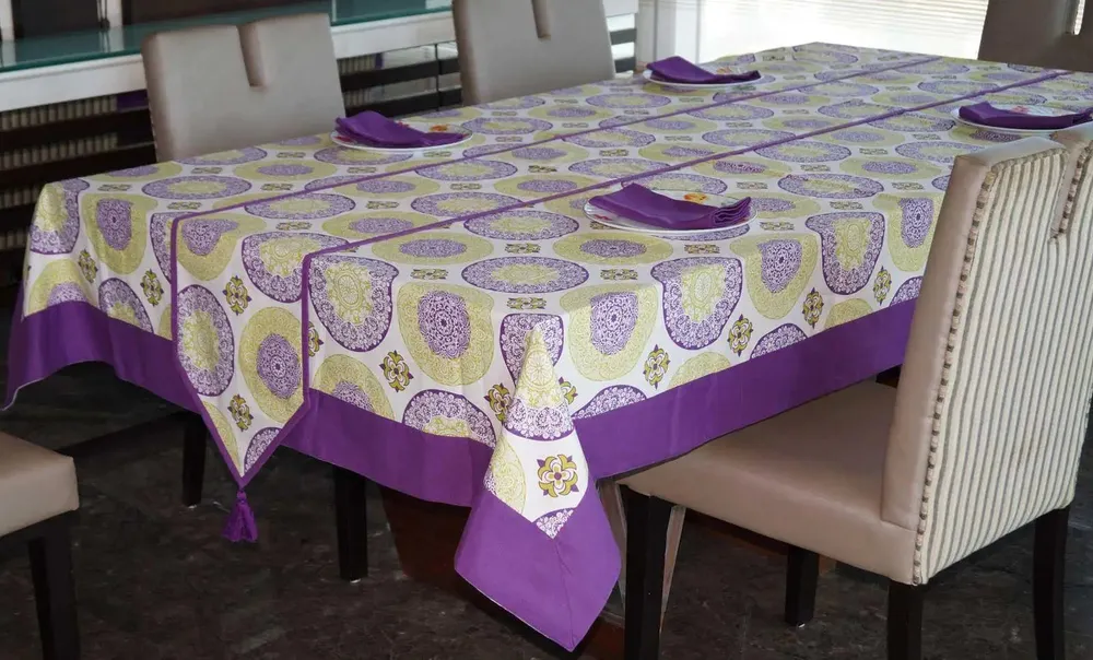 Lushomes Purple Printed 8 Seater Table Linen Set (Pack of 10)