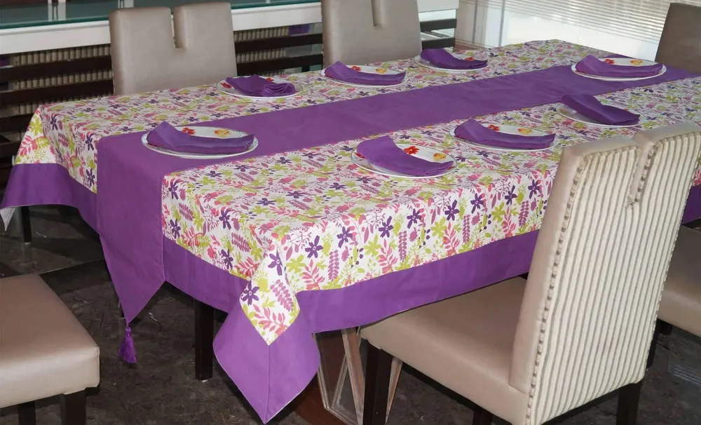 Lushomes Purple Rain Printed 8 Seater Table Linen Set (Pack of 10)