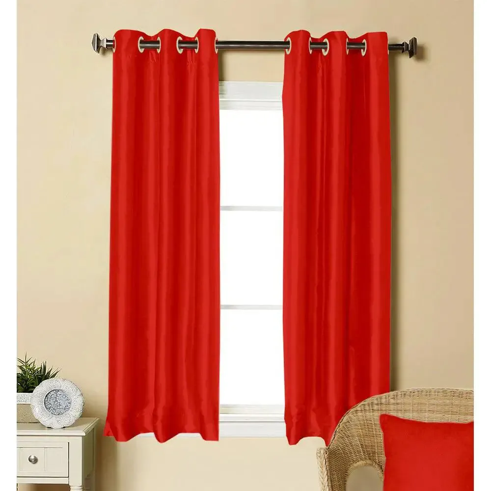 Lushomes Red Faux Silk Curtain with 6 Plastic Eyelets