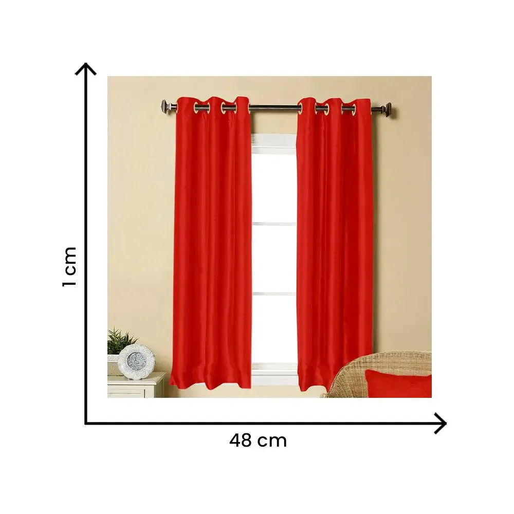 Lushomes Red Faux Silk Curtain with 6 Plastic Eyelets