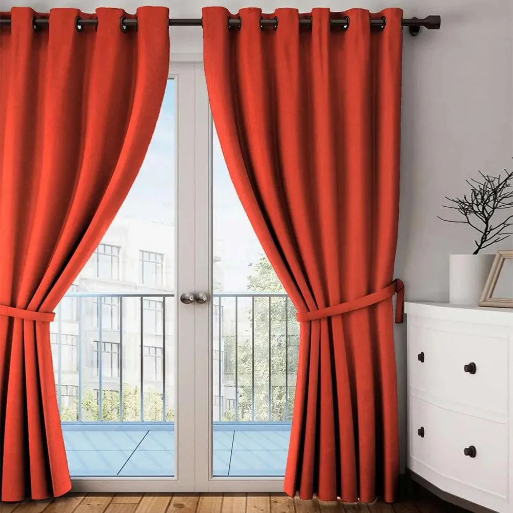 Lushomes Red Plain Cotton Curtains for Living Room/Home with 8 Eyelets for Long Door (Pack of 1)