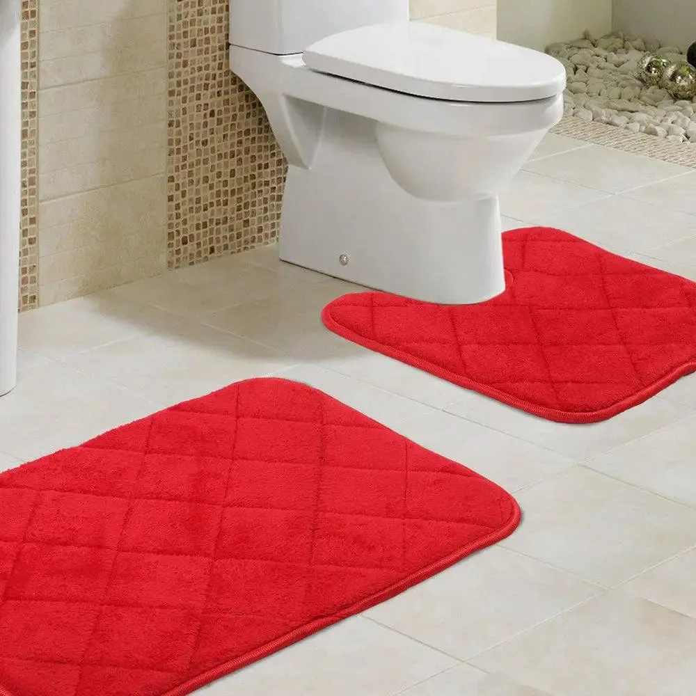 Lushomes Red Super-Soft Memory Foam Bathmat Set