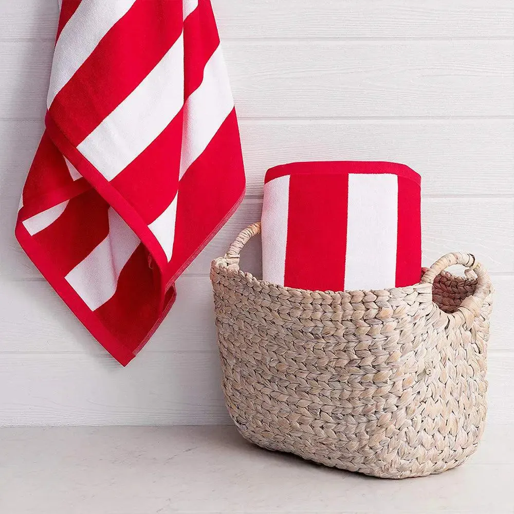 Lushomes Red & White Cotton Stripe Pool Towel for Men & Women (1 piece)