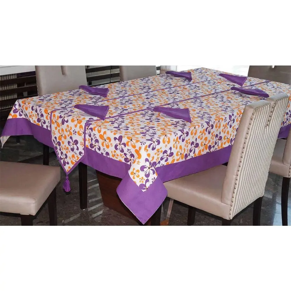 Lushomes Shadow Printed 6 Seater Small Cotton Table Linen Set (Pack of 8)