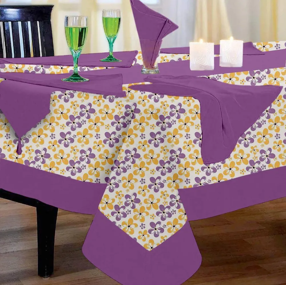 Lushomes Shadow Printed 6 Seater Small Cotton Table Linen Set (Pack of 8)
