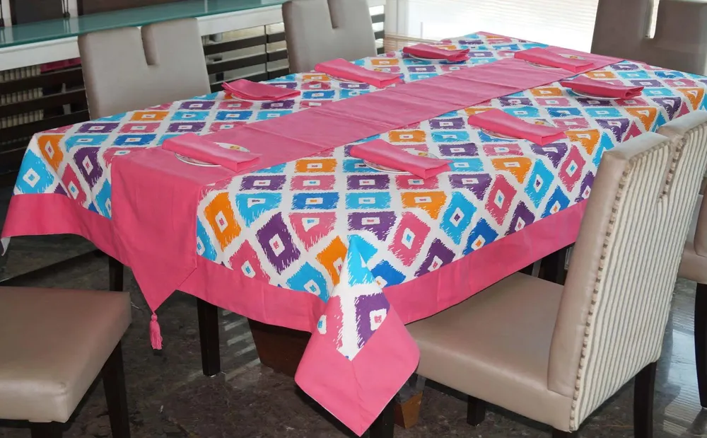 Lushomes Square Printed 8 Seater Table Linen Set (Pack of 10)