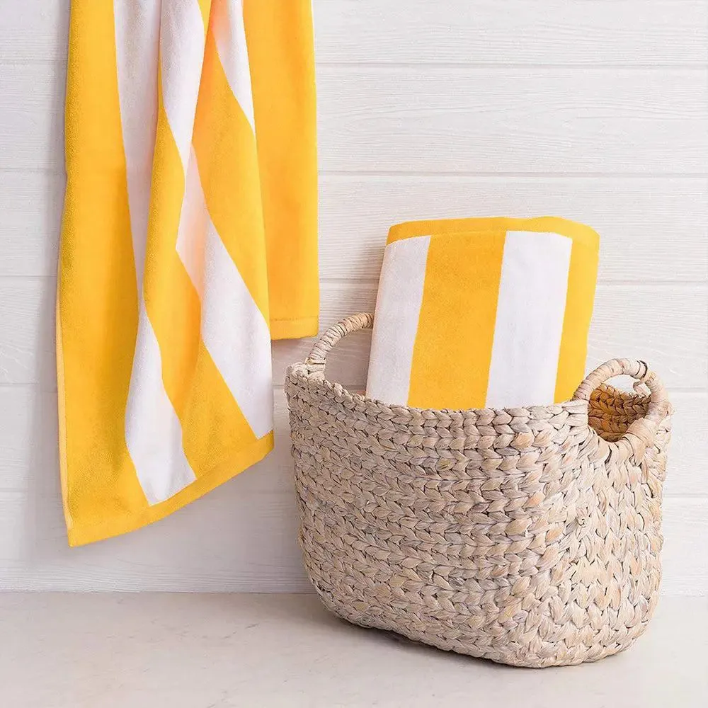 Lushomes Super-Soft Yellow & White Cotton Stripe Pool Towel for Men & Women
