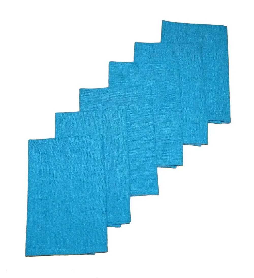 Lushomes Turquoise Blue Cotton Dining Table Covers with Table Napkins (Pack of 12)