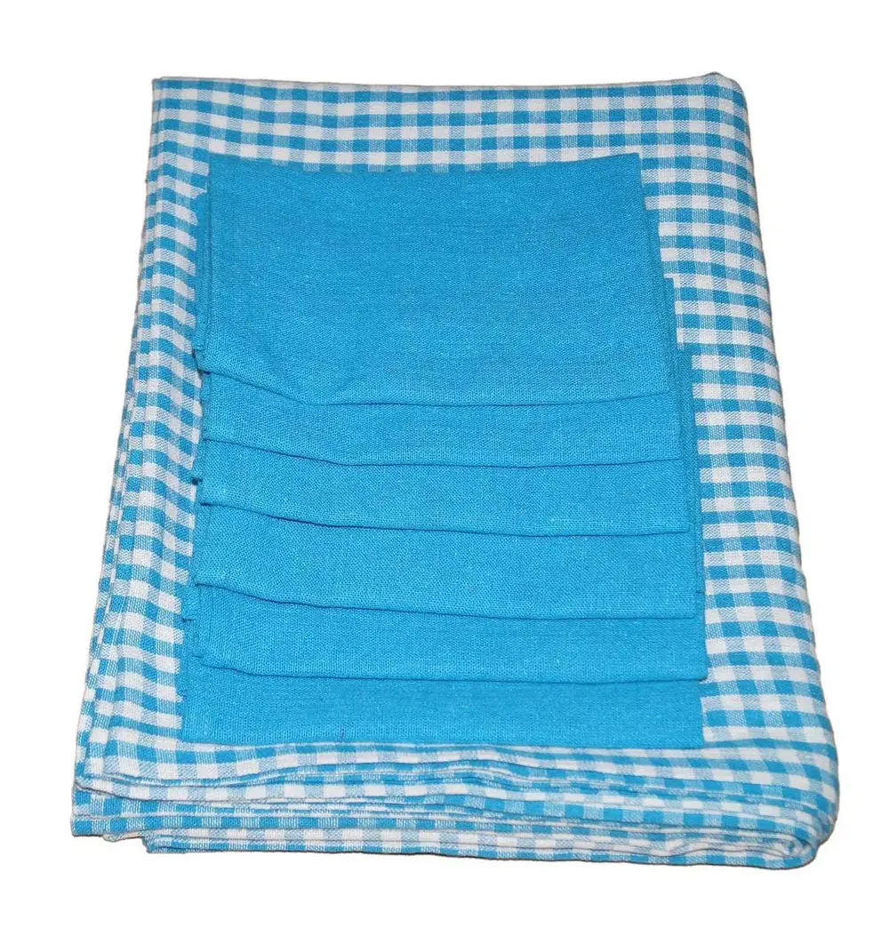 Lushomes Turquoise Blue Cotton Dining Table Covers with Table Napkins (Pack of 12)