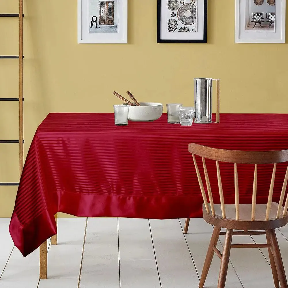 Lushomes Wine Tablecloth with Striped Center and Plain Border (Pack of 1)