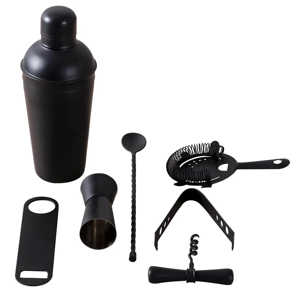 Lustrous Black Stainless Steel Bar Tool Set Of 7