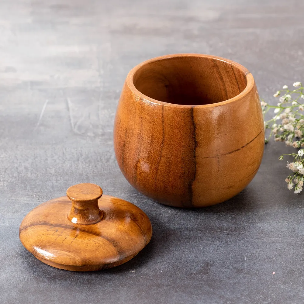 Lustrous Brown Wooden Multipurpose Container Set Of 2
