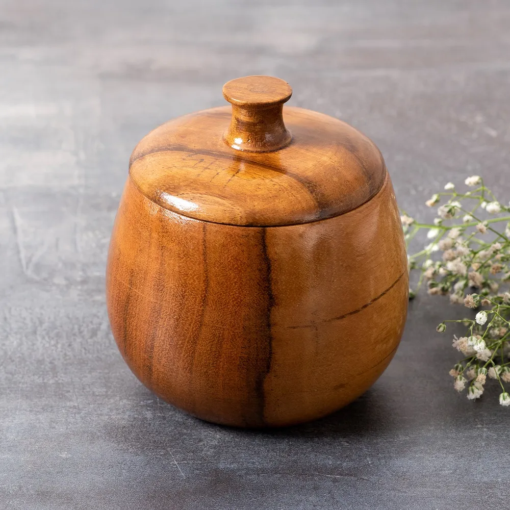 Lustrous Brown Wooden Multipurpose Container Set Of 2