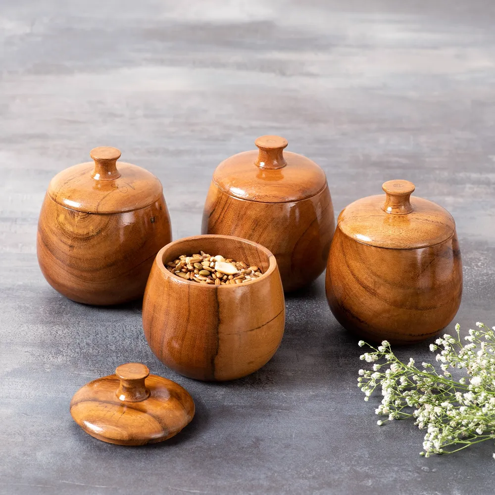 Lustrous Brown Wooden Multipurpose Container Set Of 4