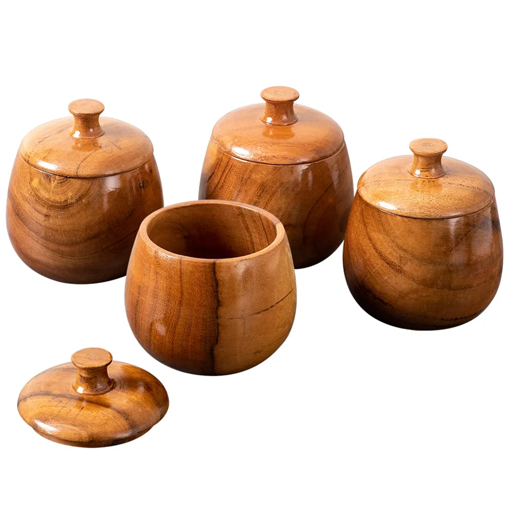 Lustrous Brown Wooden Multipurpose Container Set Of 4