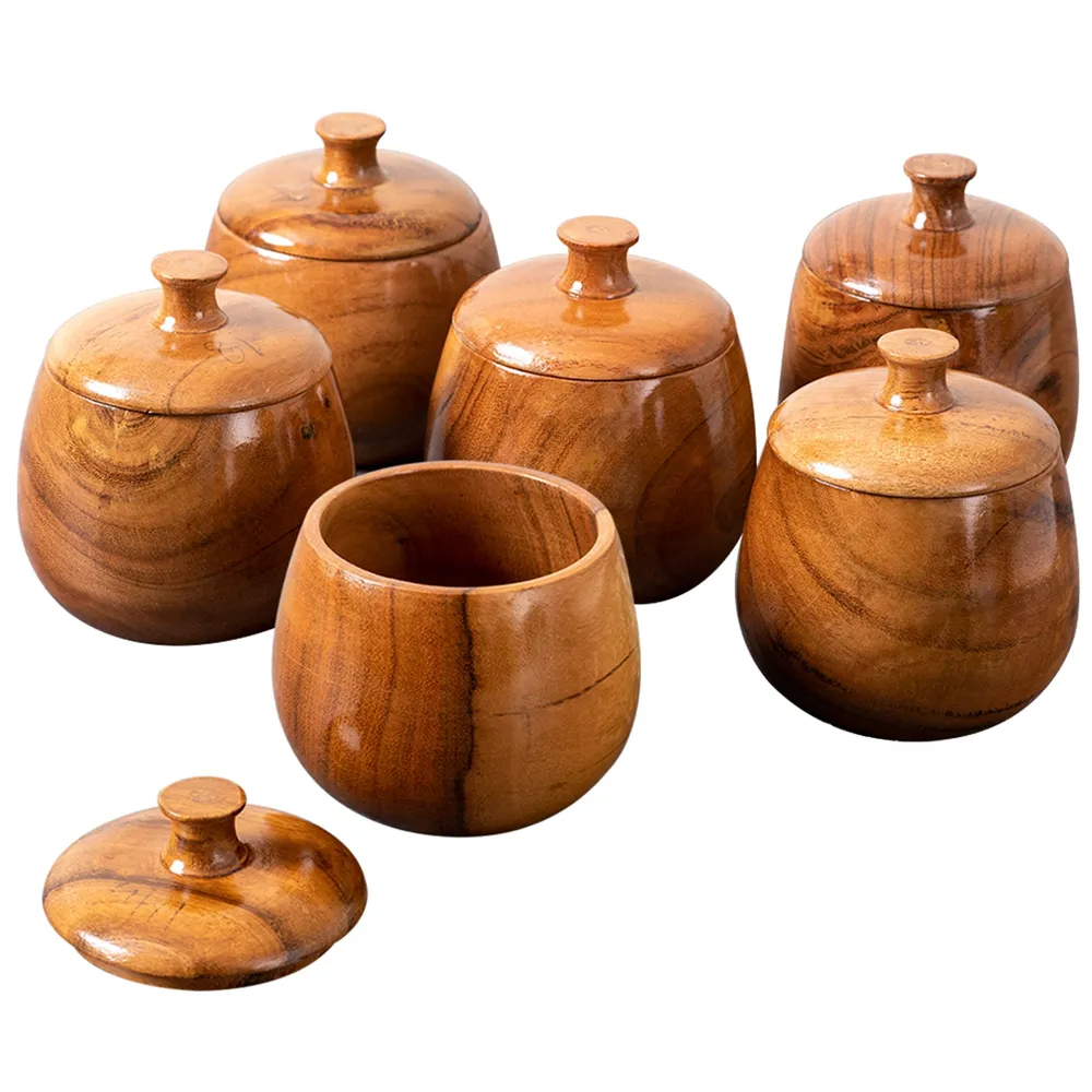 Lustrous Brown Wooden Multipurpose Container Set Of 6