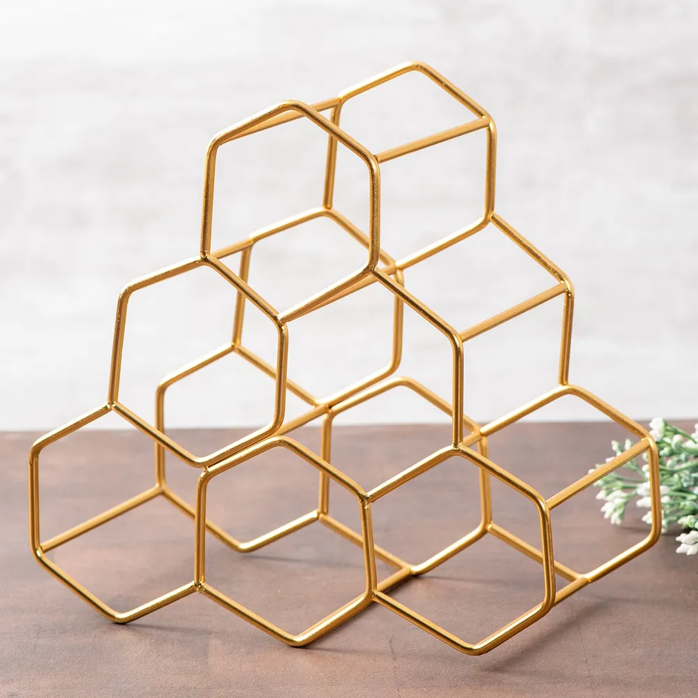Lustrous Gold Iron Wine Holder Rack