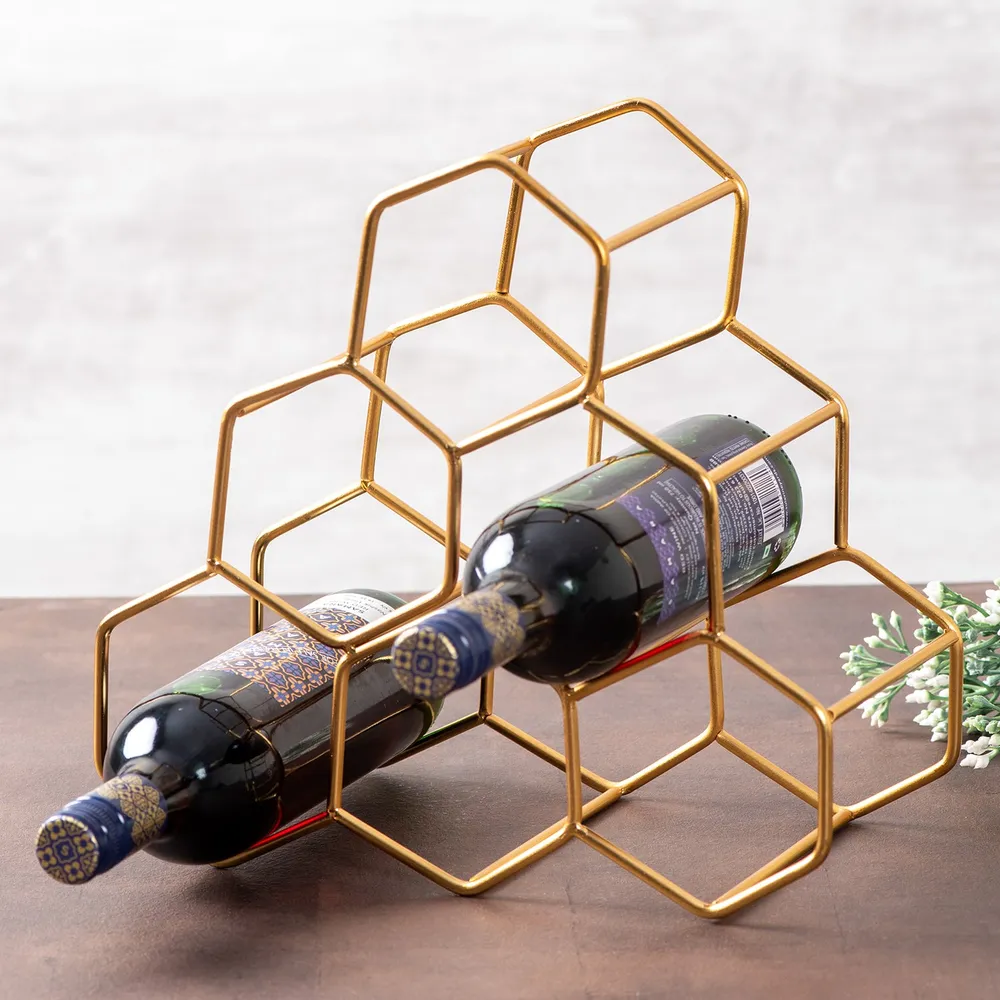 Lustrous Gold Iron Wine Holder Rack