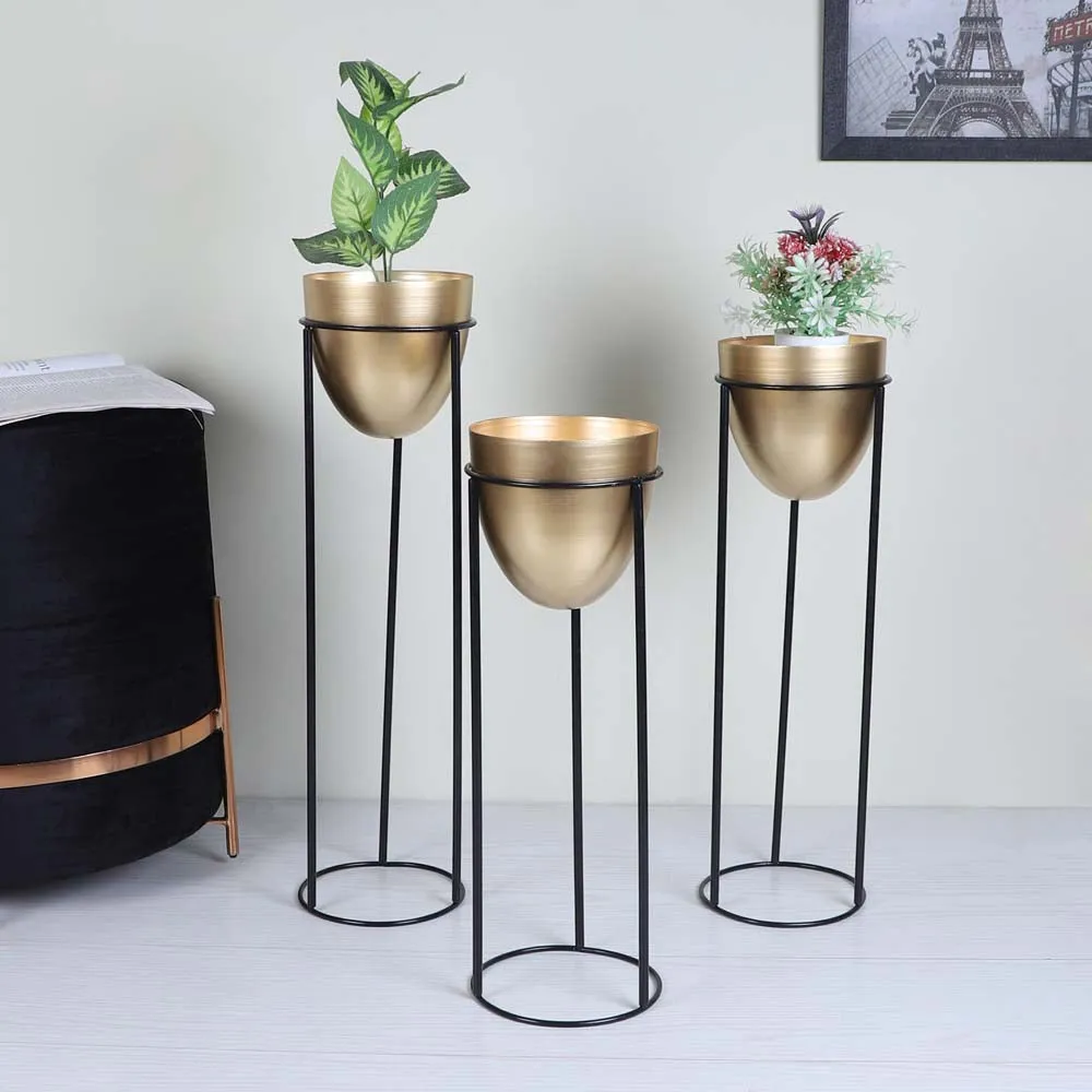 Lustrous Gold Metallic Pots (Set Of 3)