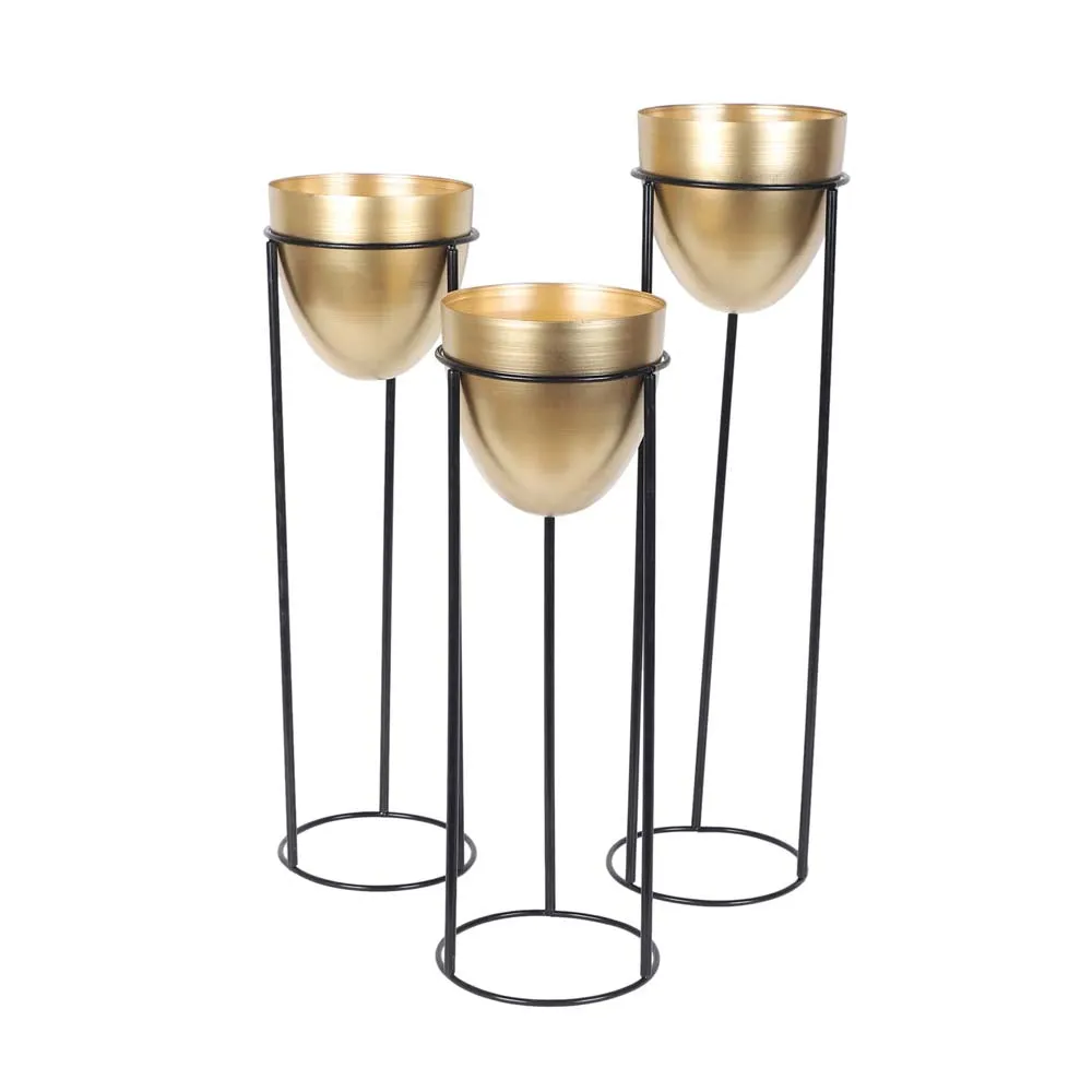 Lustrous Gold Metallic Pots (Set Of 3)