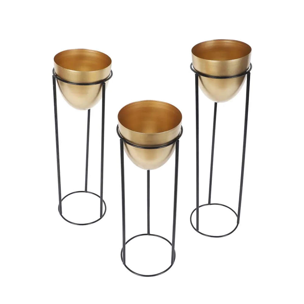 Lustrous Gold Metallic Pots (Set Of 3)