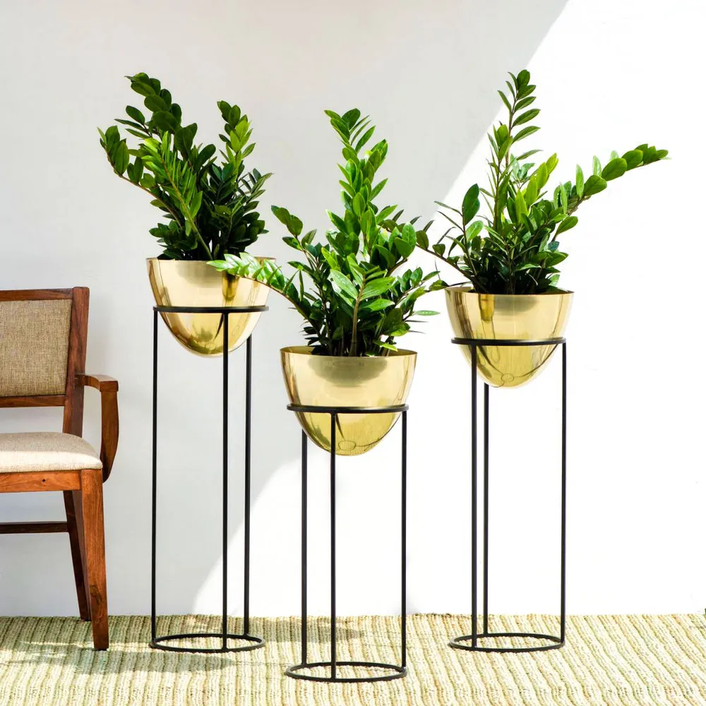 Lustrous Gold Metallic Pots (Set Of 3)