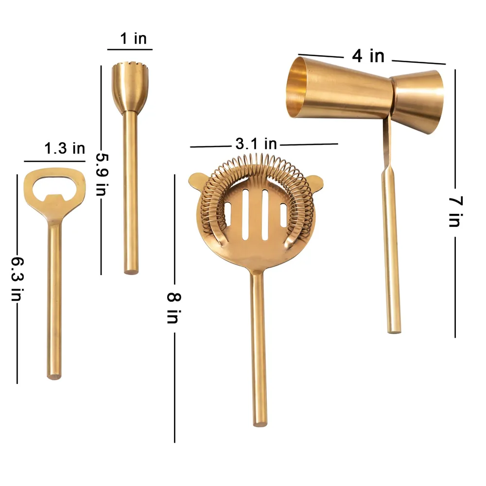 Lustrous Gold Stainless Steel Bar Tool Set Of 4