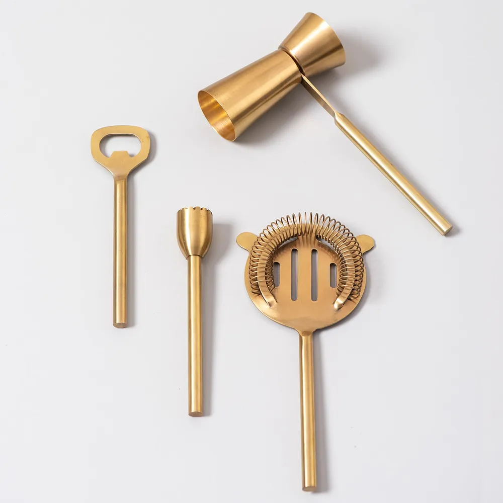 Lustrous Gold Stainless Steel Bar Tool Set Of 4