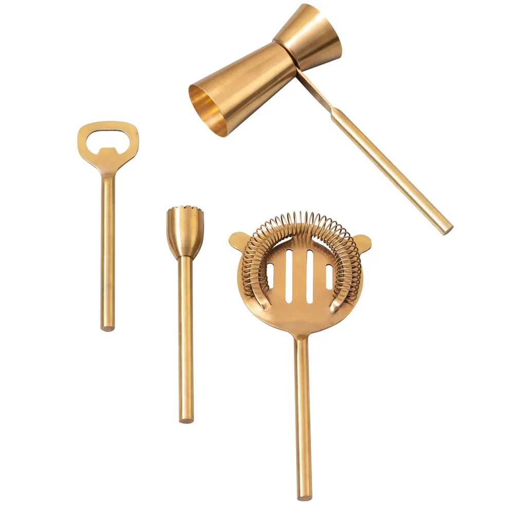 Lustrous Gold Stainless Steel Bar Tool Set Of 4
