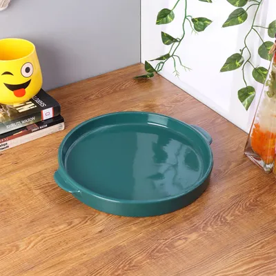 Lustrous Green Ceramic Bakeware Dish with Handle