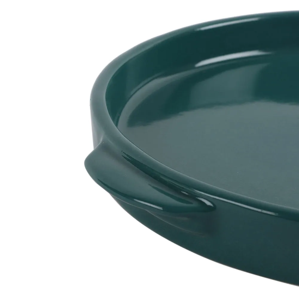 Lustrous Green Ceramic Bakeware Dish with Handle