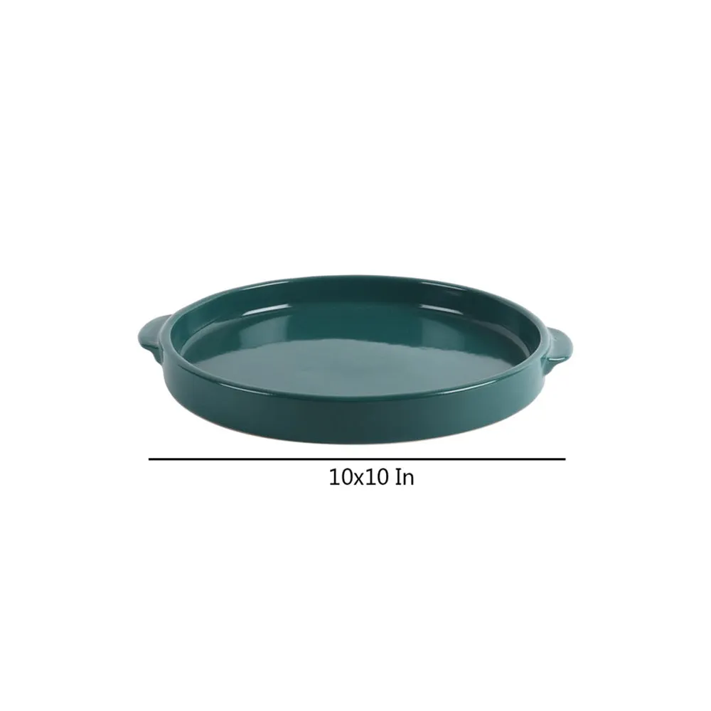 Lustrous Green Ceramic Bakeware Dish with Handle