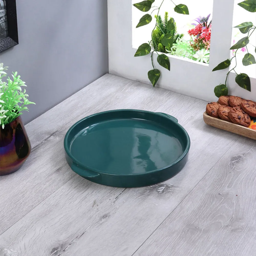 Lustrous Green Ceramic Bakeware Dish with Handle