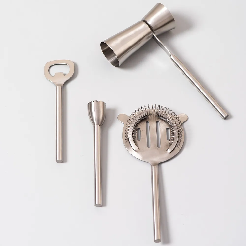 Lustrous Silver Stainless Steel Bar Tool Set Of 4
