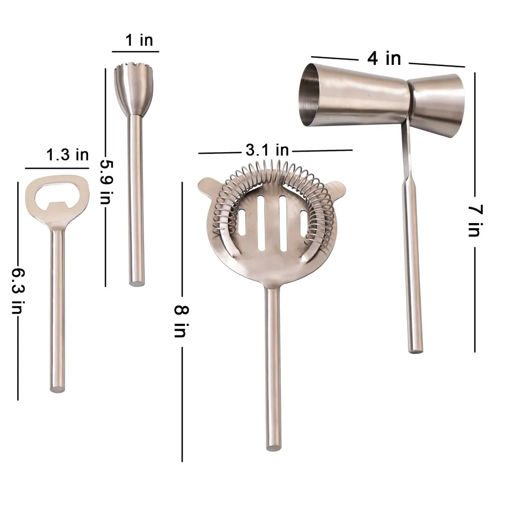 Lustrous Silver Stainless Steel Bar Tool Set Of 4