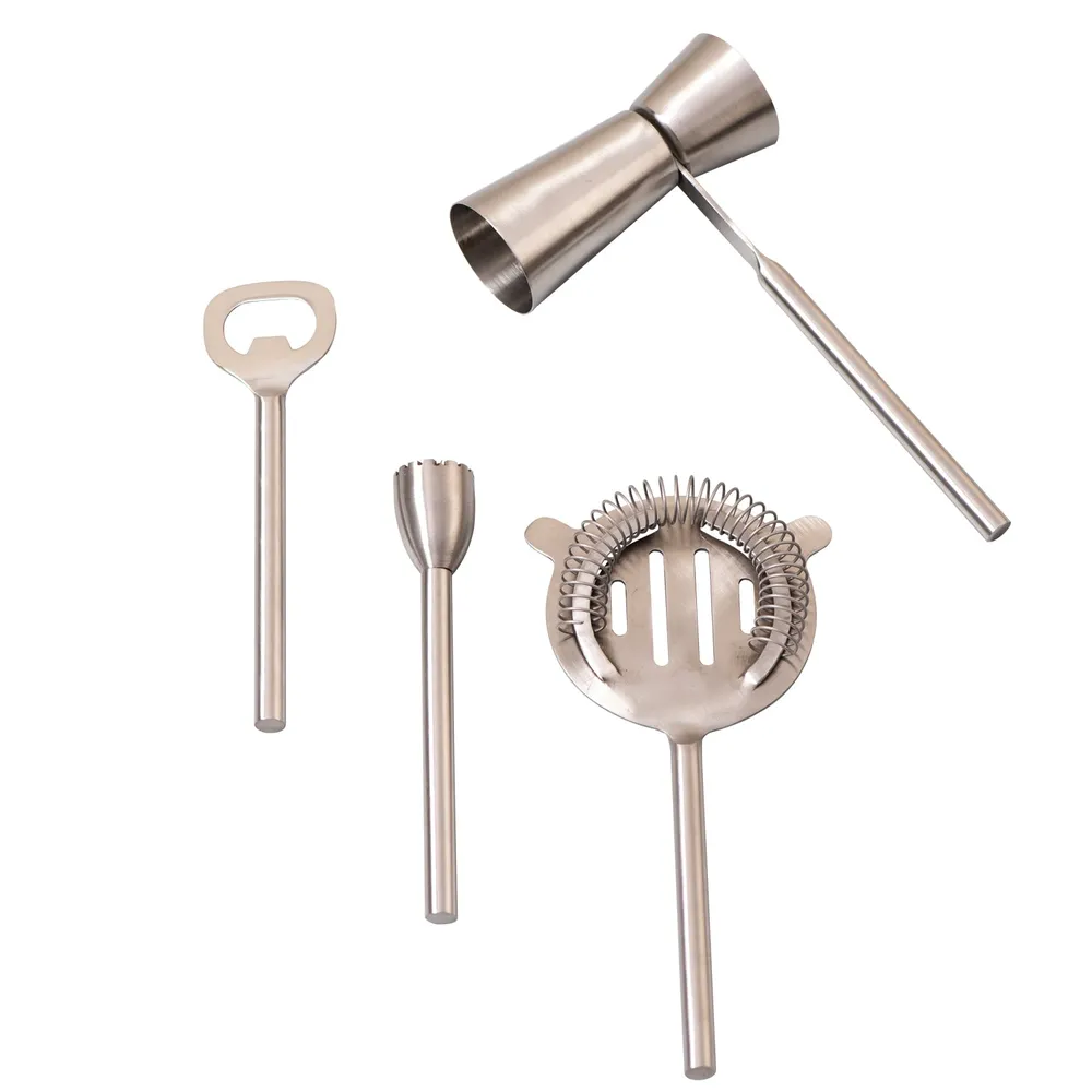 Lustrous Silver Stainless Steel Bar Tool Set Of 4