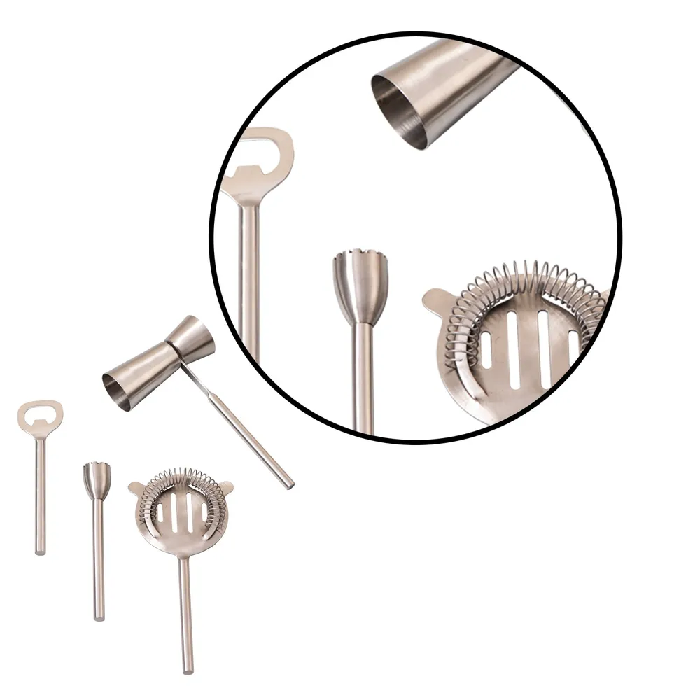 Lustrous Silver Stainless Steel Bar Tool Set Of 4
